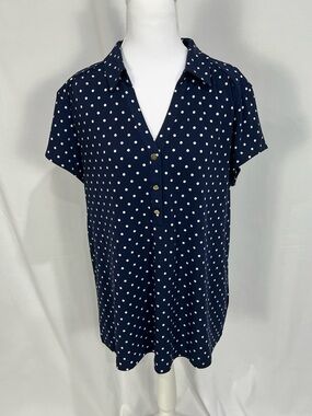 Croft & Barrow Navy Polka Dot Blouse